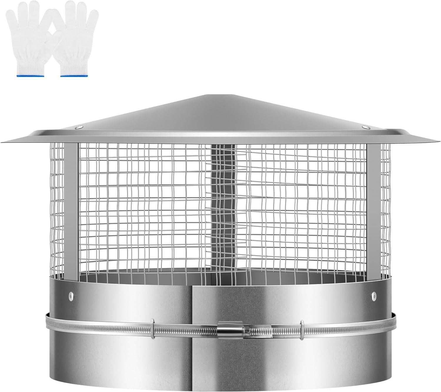 SPECSTAR 14" Cone Top Chimney Cap with Screen, Round Roof Rain Chimney Cover, Galvanized Steel Fireplace Exhaust Cap, Adjustable Roof Cap for Vent