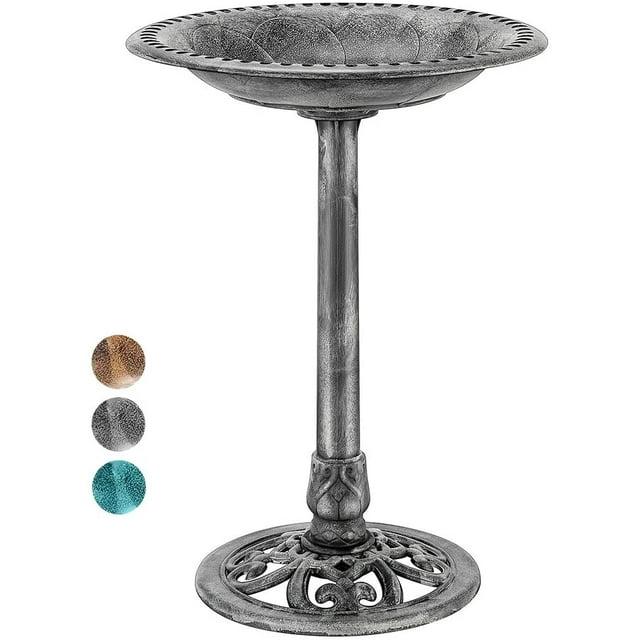 SPECSTAR Bird Bath, 28 inch Height Polyresin Lightweight Antique Outdoor Garden Birdbath Gray