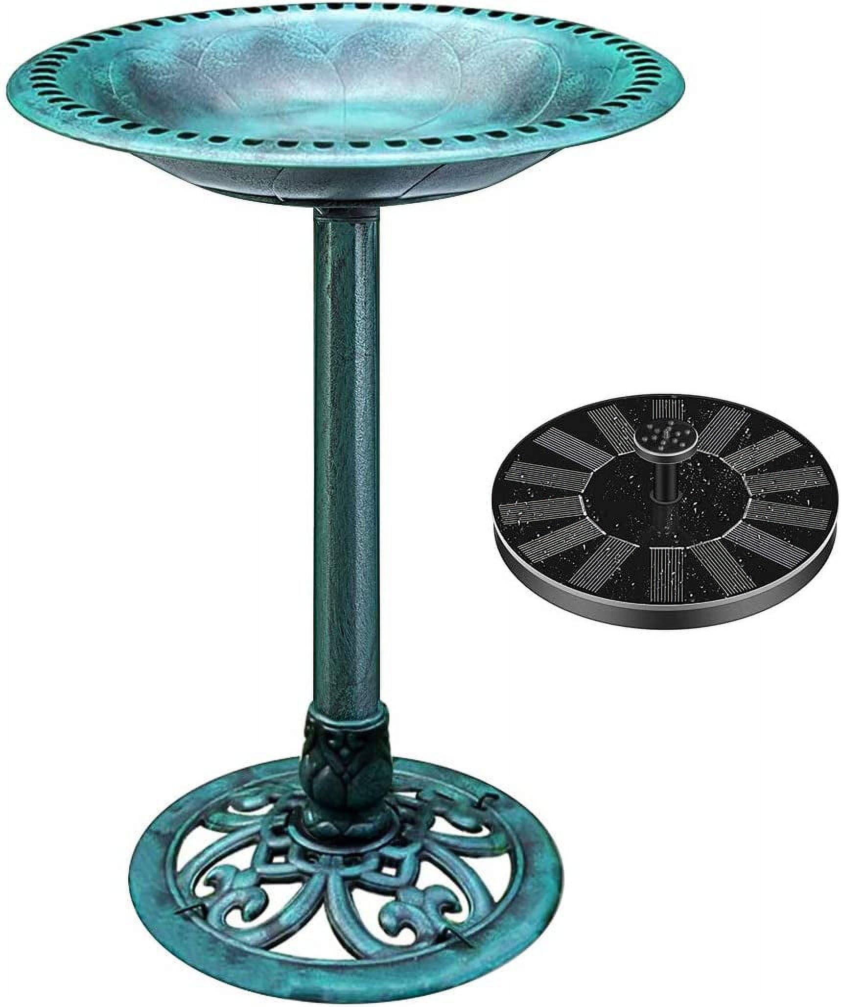 Green Polyresin Antique Garden Bird Bath with Solar Fountain