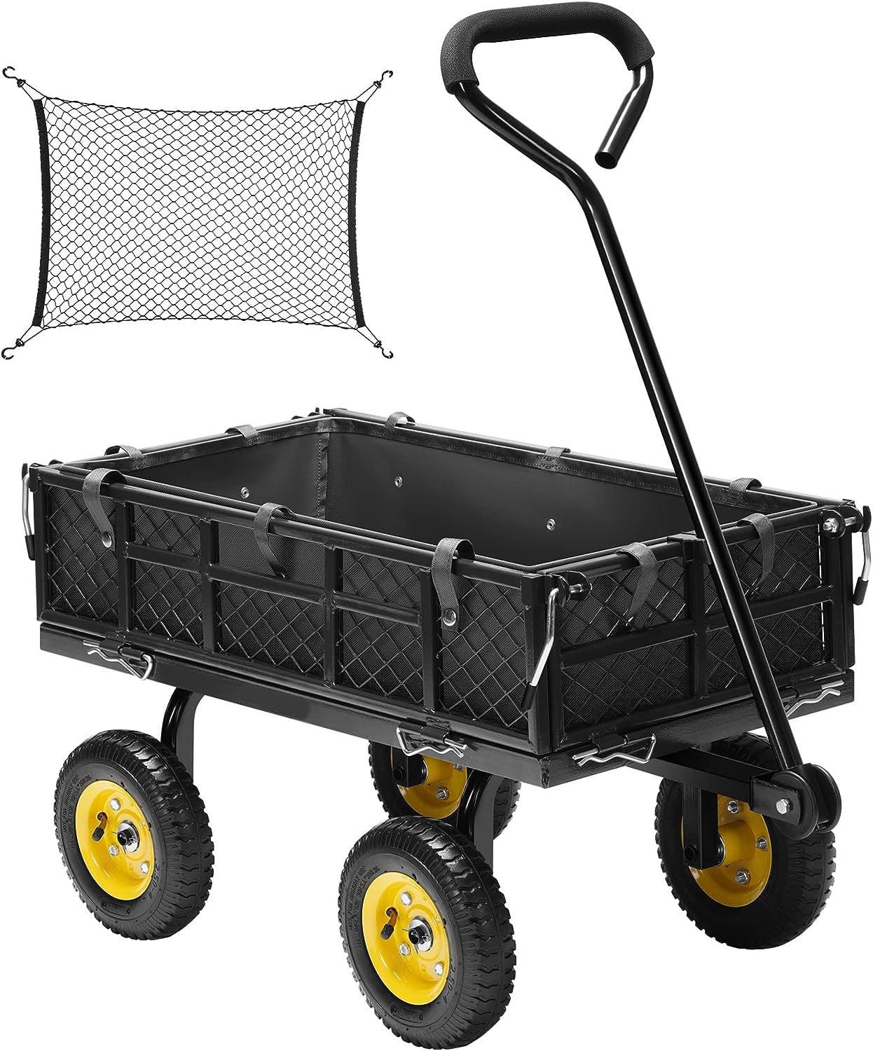 SPECSTAR Heavy Duty 400Lb Steel Garden Cart with Liner, Removable Sides and 8 inch Wheels (Black)