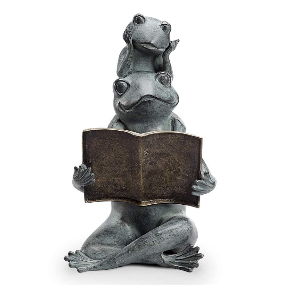 Cast Aluminum Parent and Child Frog Reading Sculpture