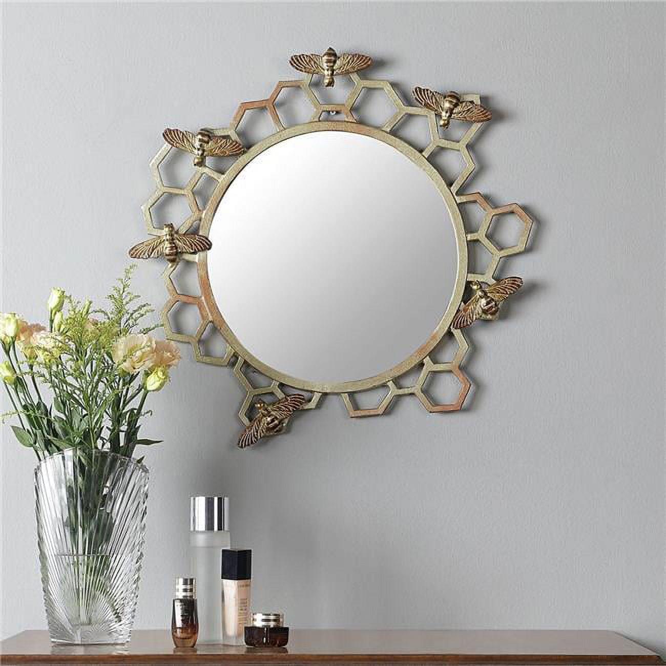 Elegant Round Antique Gold Metal Framed Vanity Mirror 22"