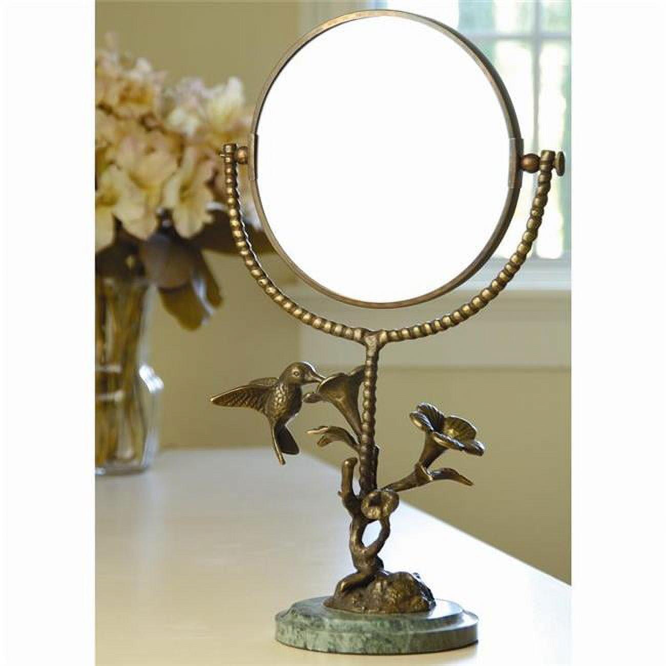 Bronze Hummingbird and Flower Round Vanity Mirror