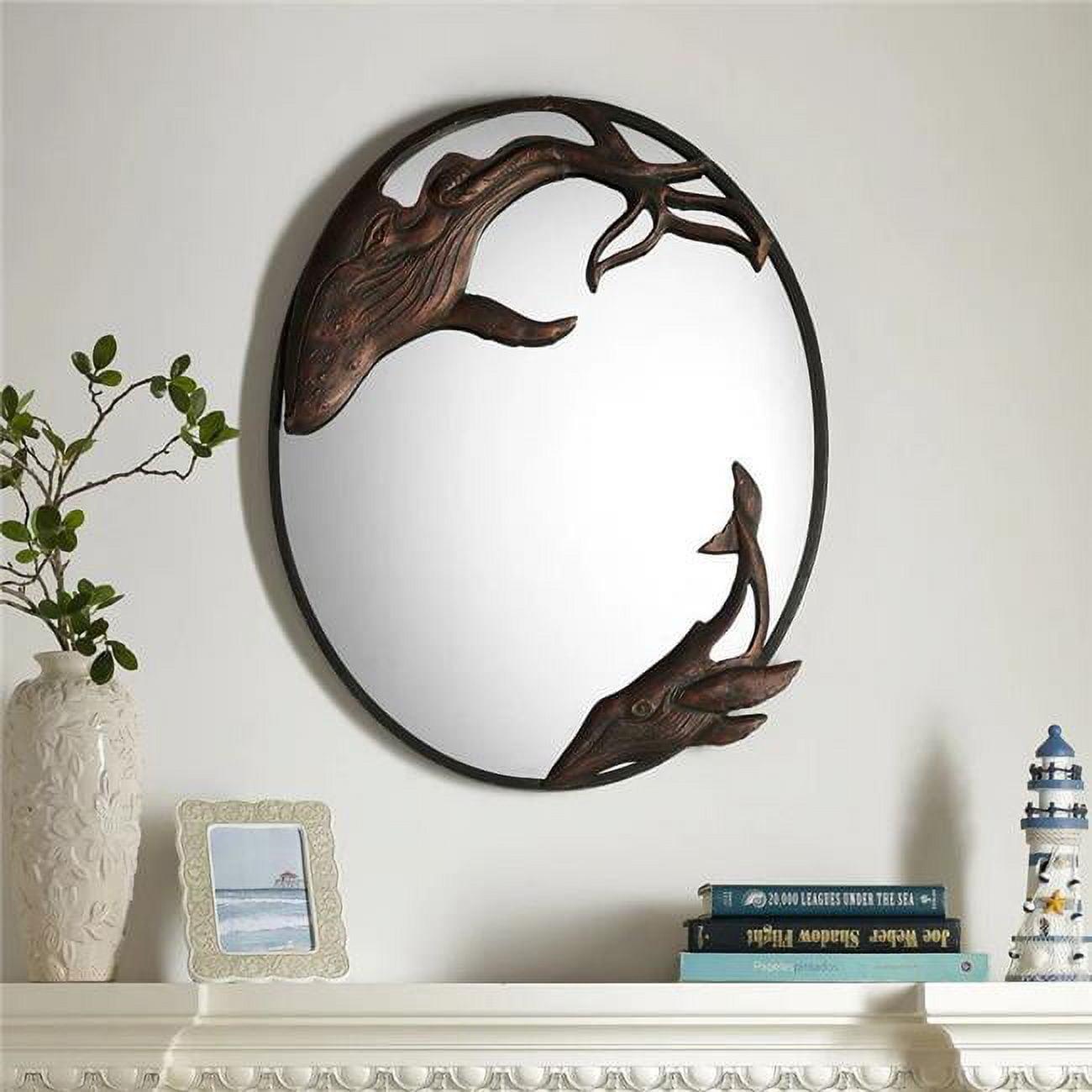 Coastal Bronze Whale Oval Wall Mirror 26"L x 22"W