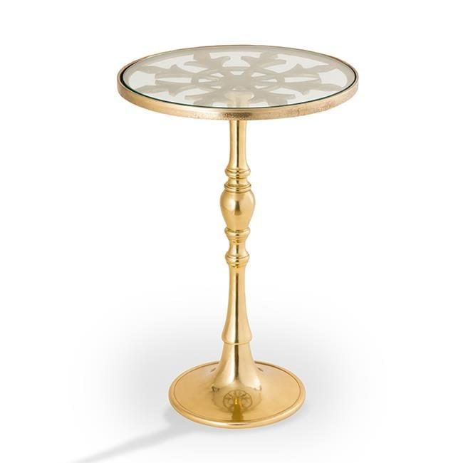 Round Gold Metal and Glass End Table, 24" Height