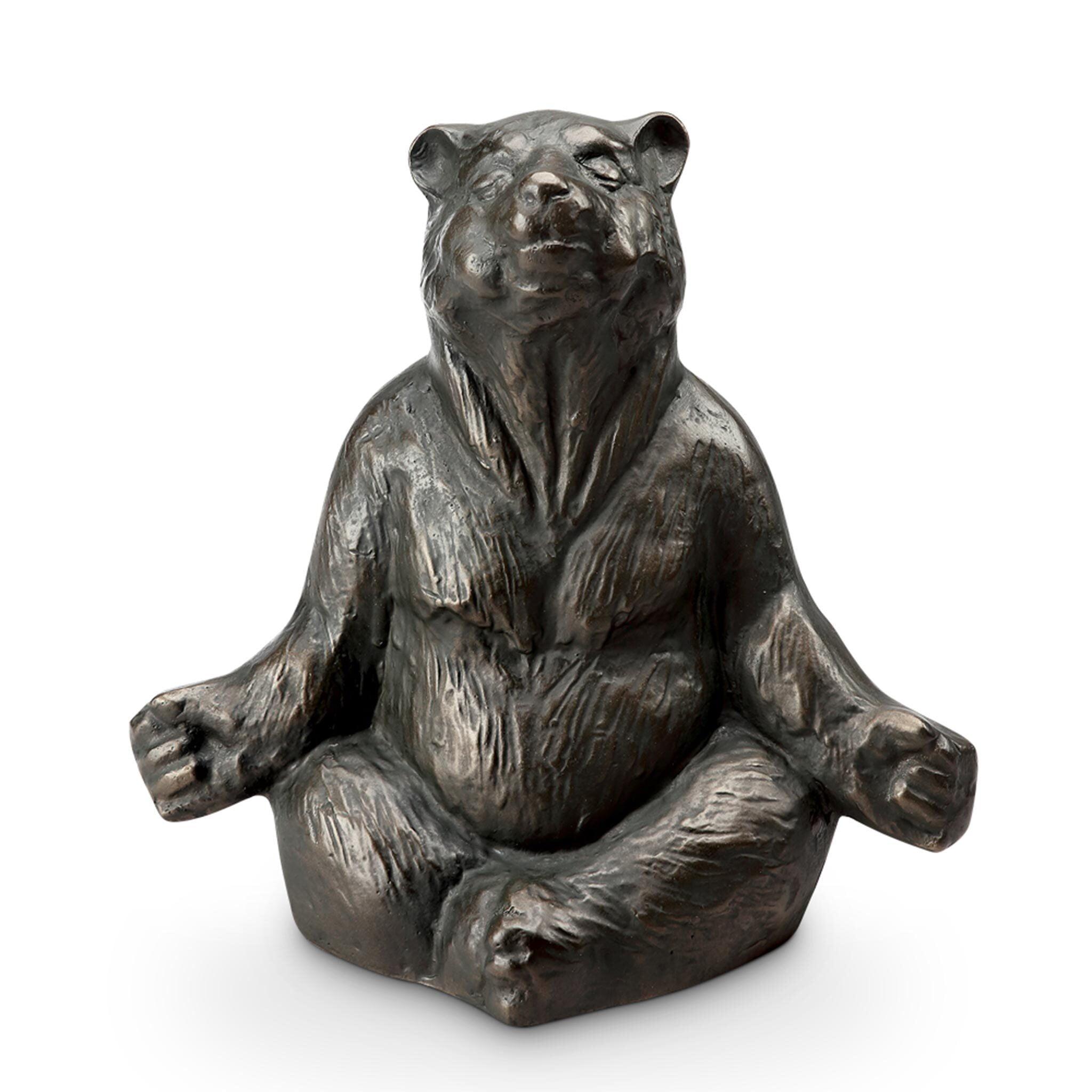 Antiqued Brown Aluminum Yoga Bear Garden Sculpture 12 Inches