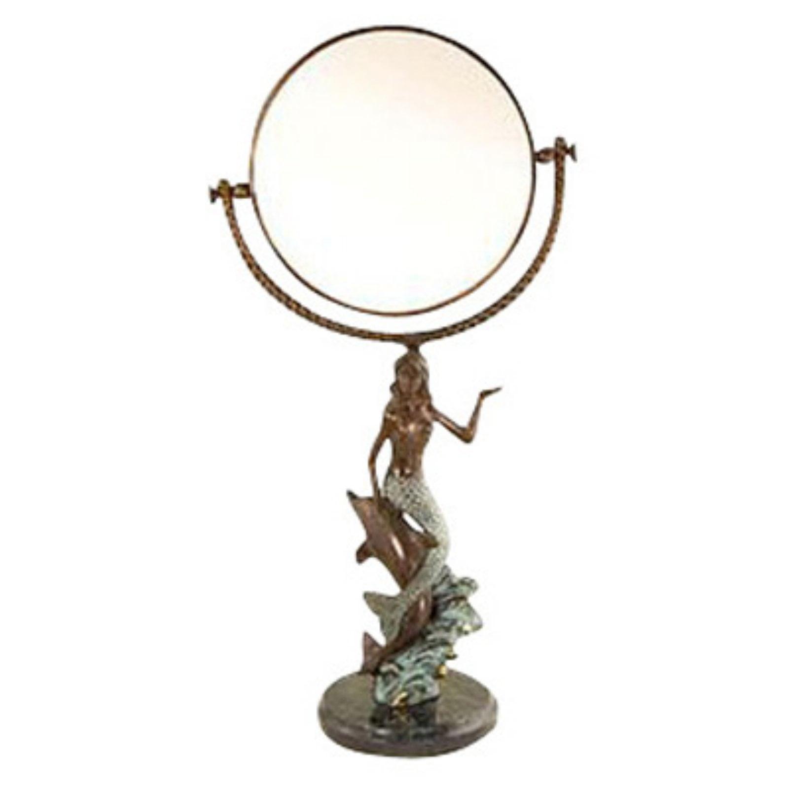 Gold Mermaid and Dolphin Vanity Mirror with Marble Base