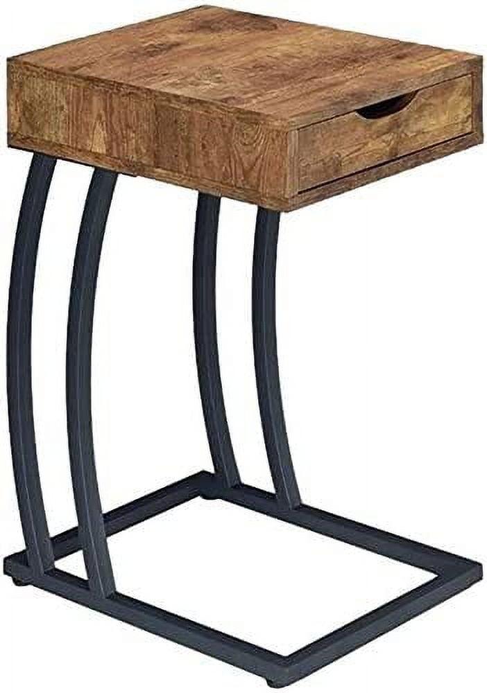 Transitional Antique Nutmeg Wood & Metal End Table with Charging Station