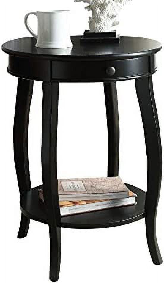 Round Solid Wood Black End Table with Storage - 18"x24"