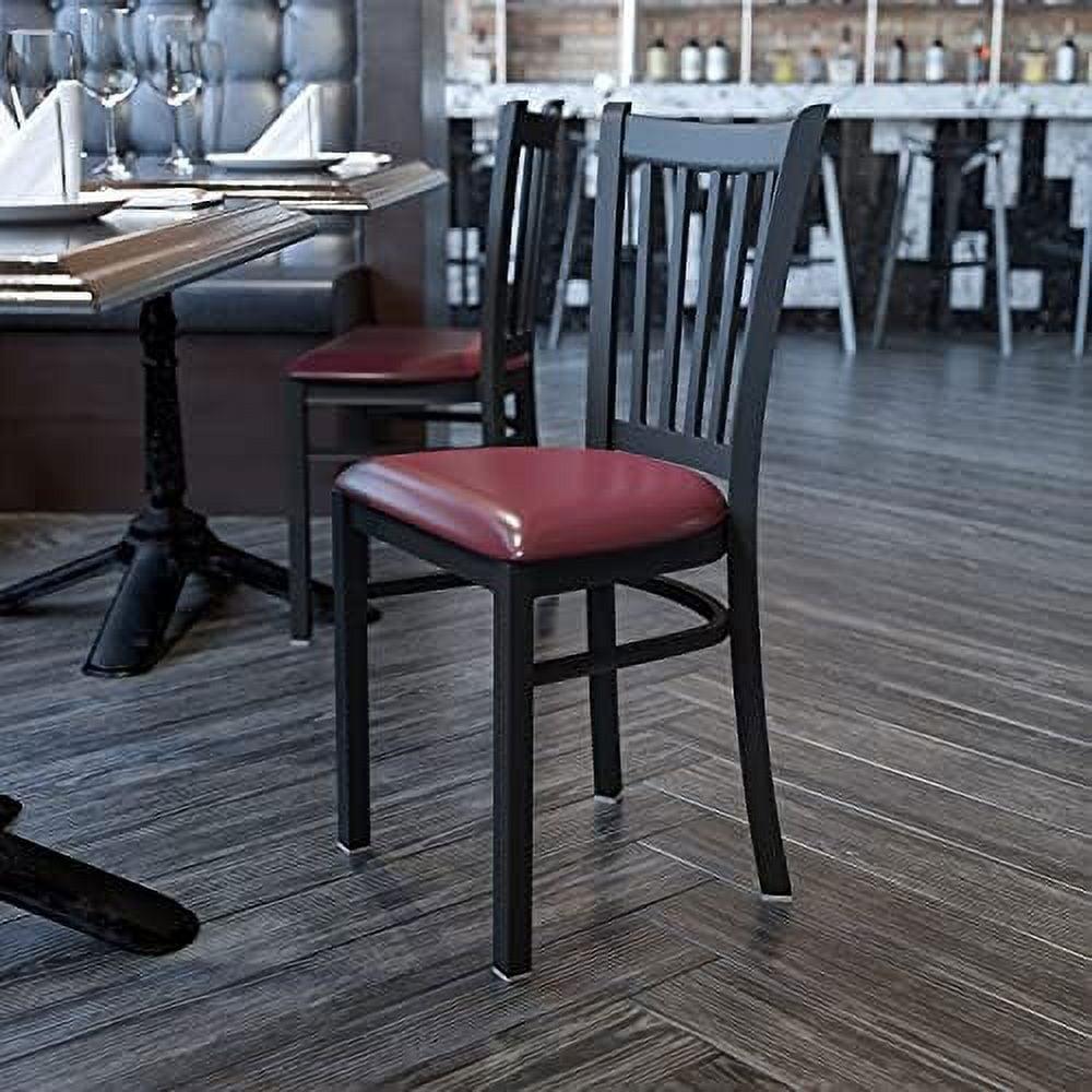 SQRTCV Black Vertical Back Metal Restaurant Chair - Burgundy Vinyl Seat