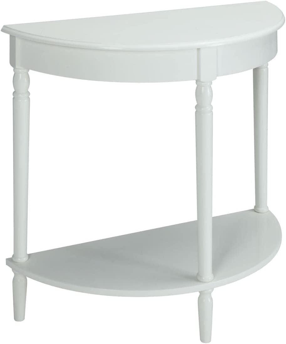 Convenience Concepts French Country Half-Round Entryway Table with Shelf, White Faux Marble/Black