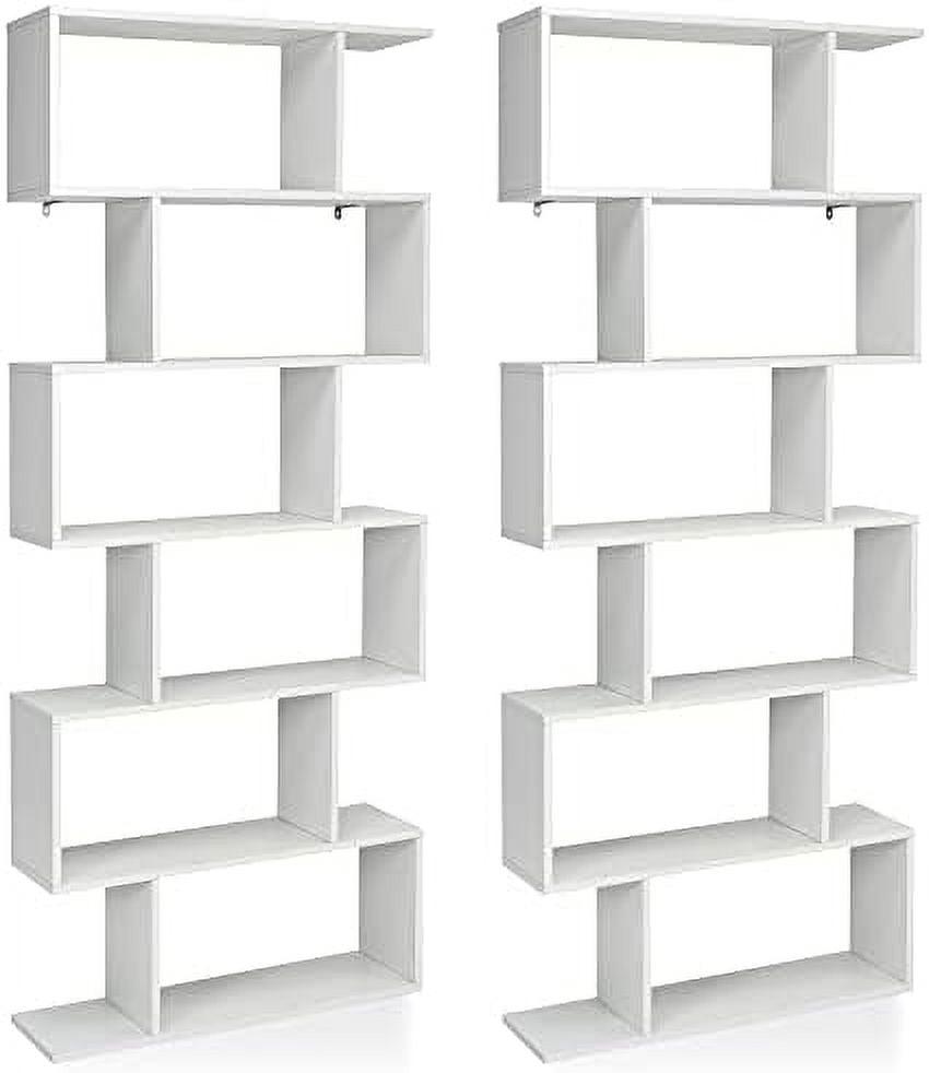 White Geometric S-Shaped 6-Tier Wooden Bookcase