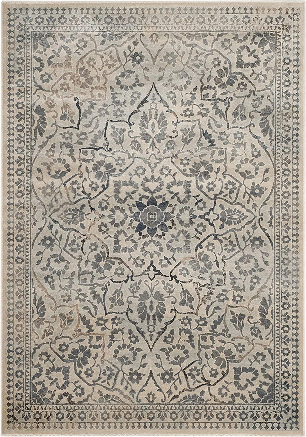 Vintage VTG175 Power Loomed Indoor Skid-Resistant Area Rug - Cream/Light Blue - 4'x5'7" - Safavieh
