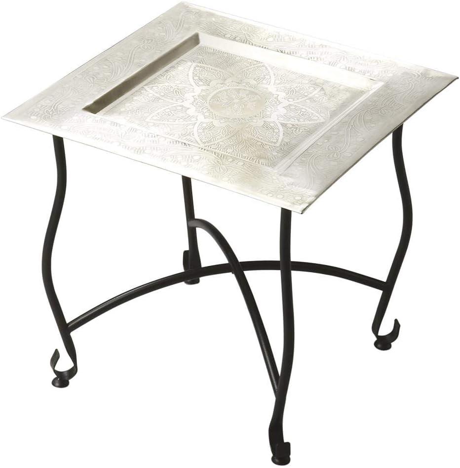 Petite Silver Aluminum Moroccan Tray Side Table