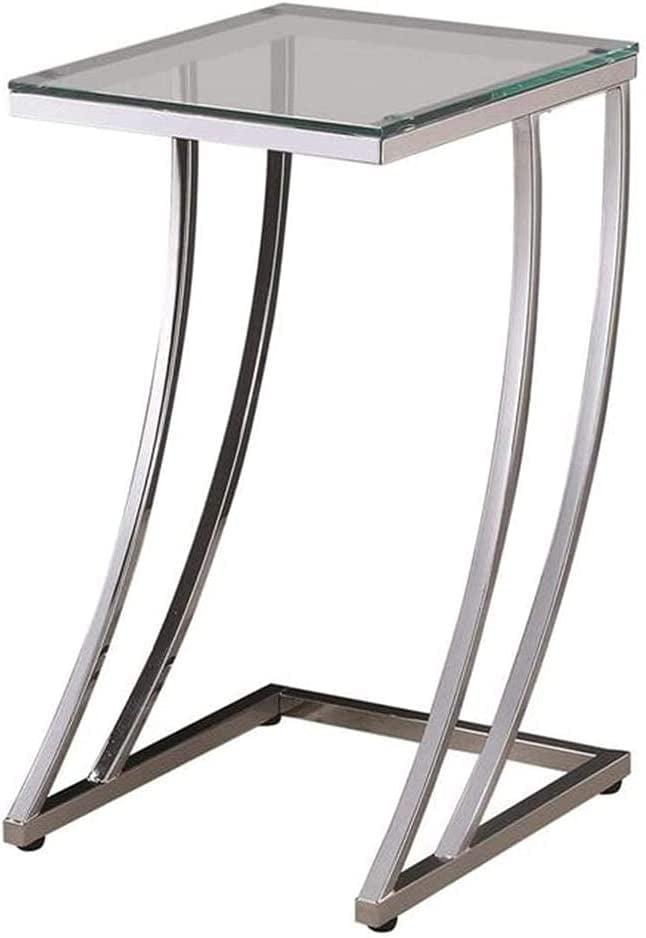 Contemporary Silver Metal and Glass Rectangular Accent Table