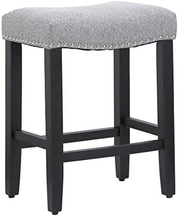 24" Black and Gray Upholstered Saddle Wood Counter Stool