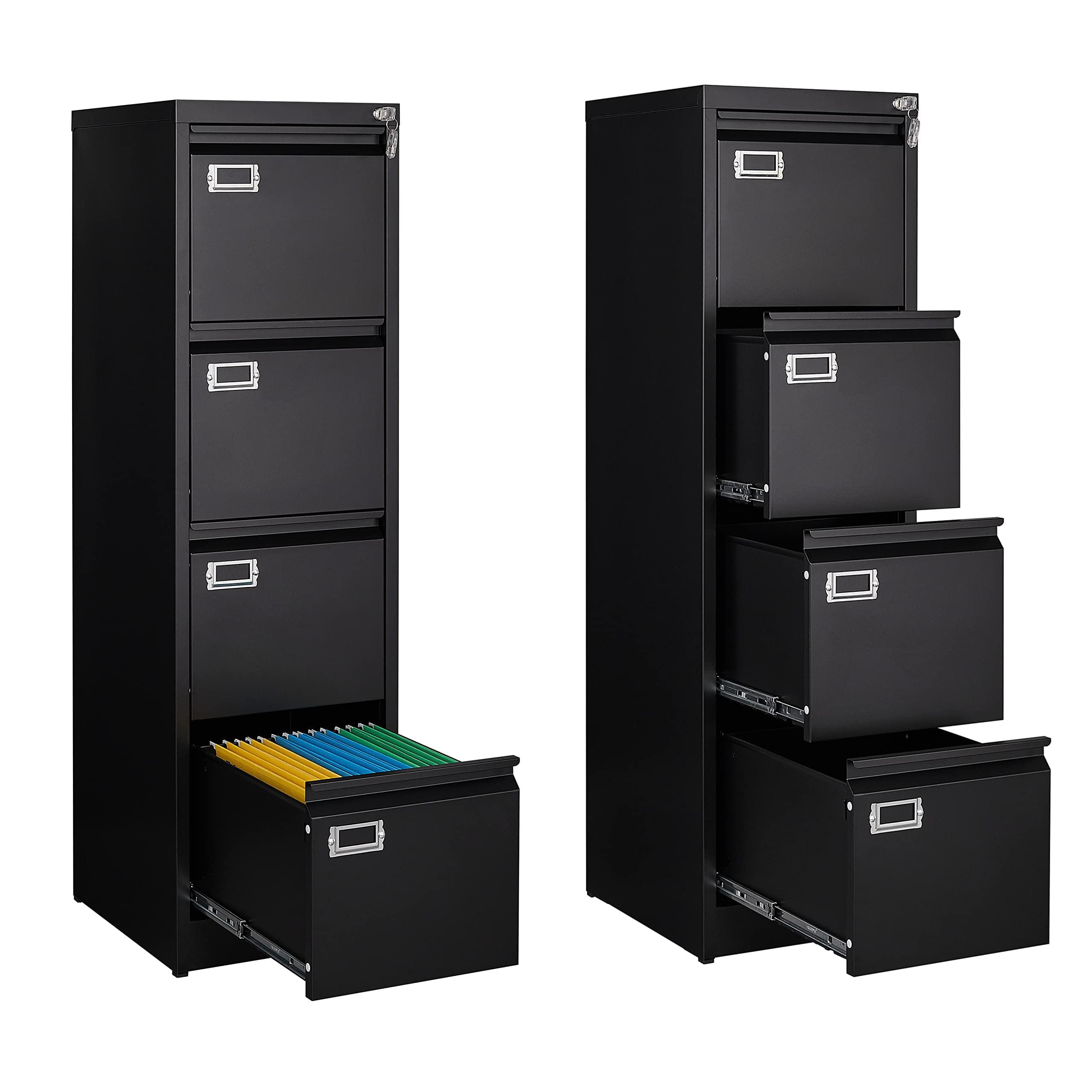 Black Metal Vertical 4-Drawer Lockable File Cabinet