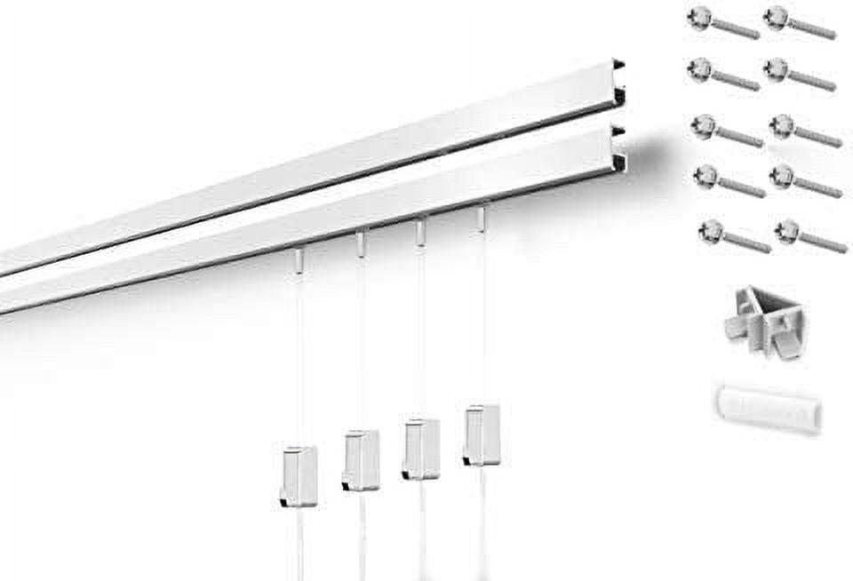 STAS Minirail Picture Hanging System Set - Covers 9.84 ft of Wall Space - Smallest Picture Rail & Art Hanging Gallery Kit for Art Display White Rails, Includes 4 Hooks & Cords