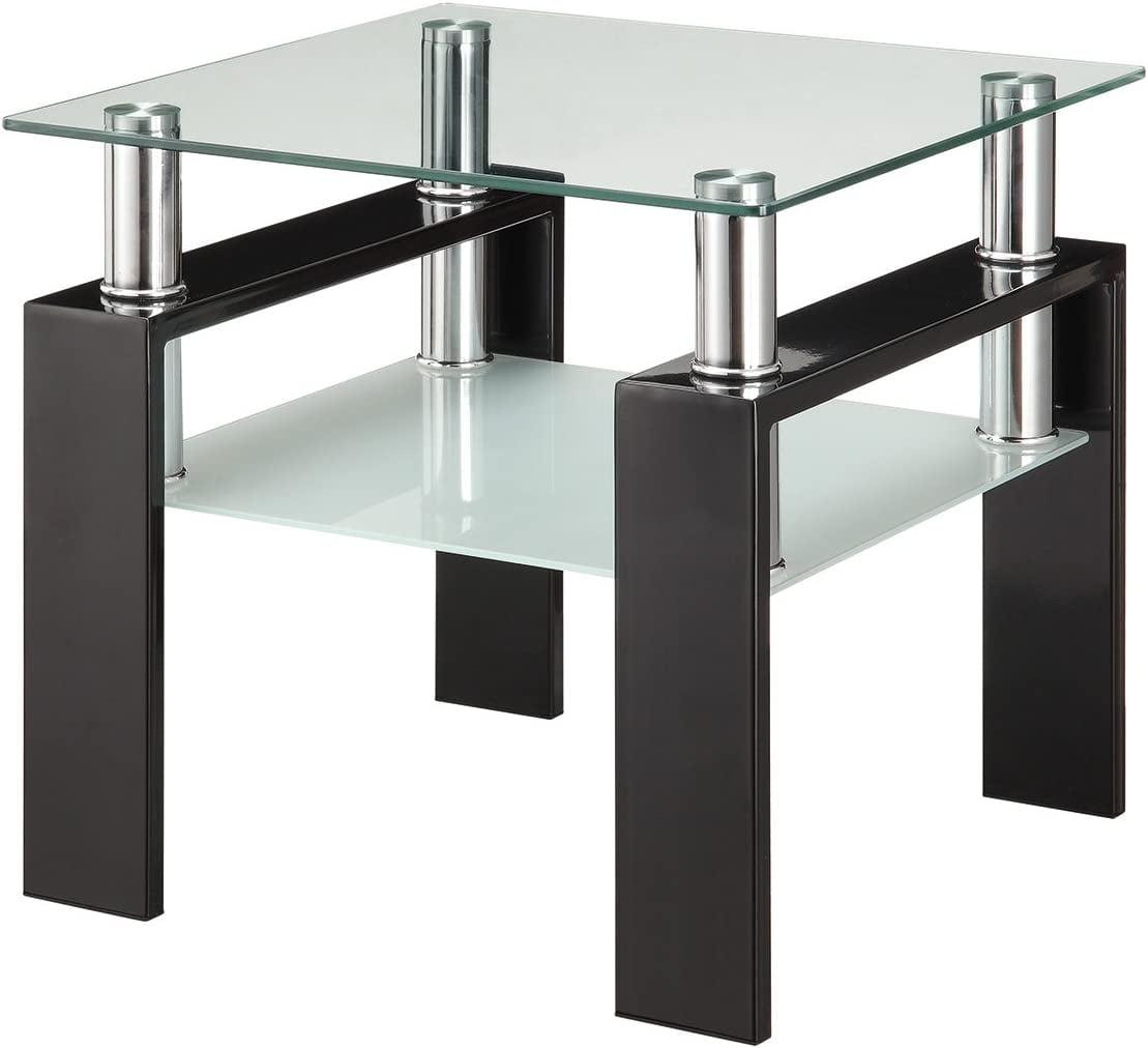 Dyer Tempered Glass End Table with Shelf Black