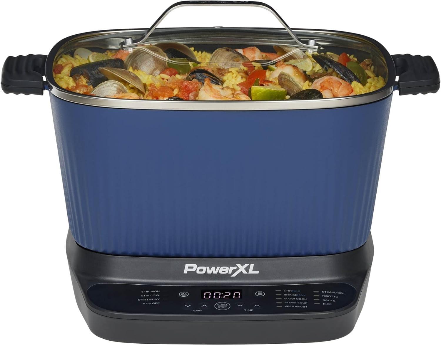 PowerXL PowerXL Stirmax Midnight Blue 7.5 Quart Digital Multi-cooker With Automatic Paddle To Stir And Shred, 9 In 1 Programmable Presets To Sauté, Sear, And Brown Food Before Simmering
