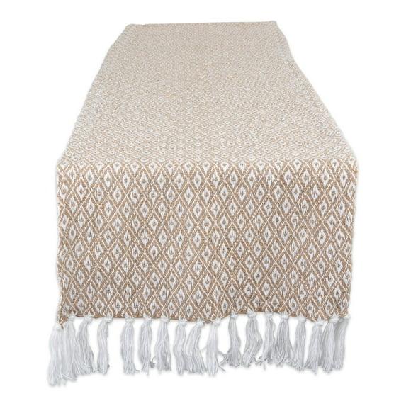 Design Imports  Mini Diamond Jacquard Fringe Table Runner, Stone, 15X72"