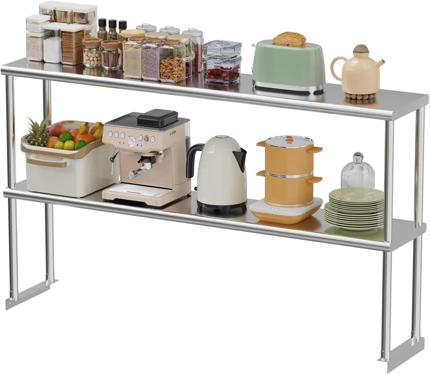 Stainless Steel Adjustable Double Deck Overshelf for Prep Table, 12'' x 60''