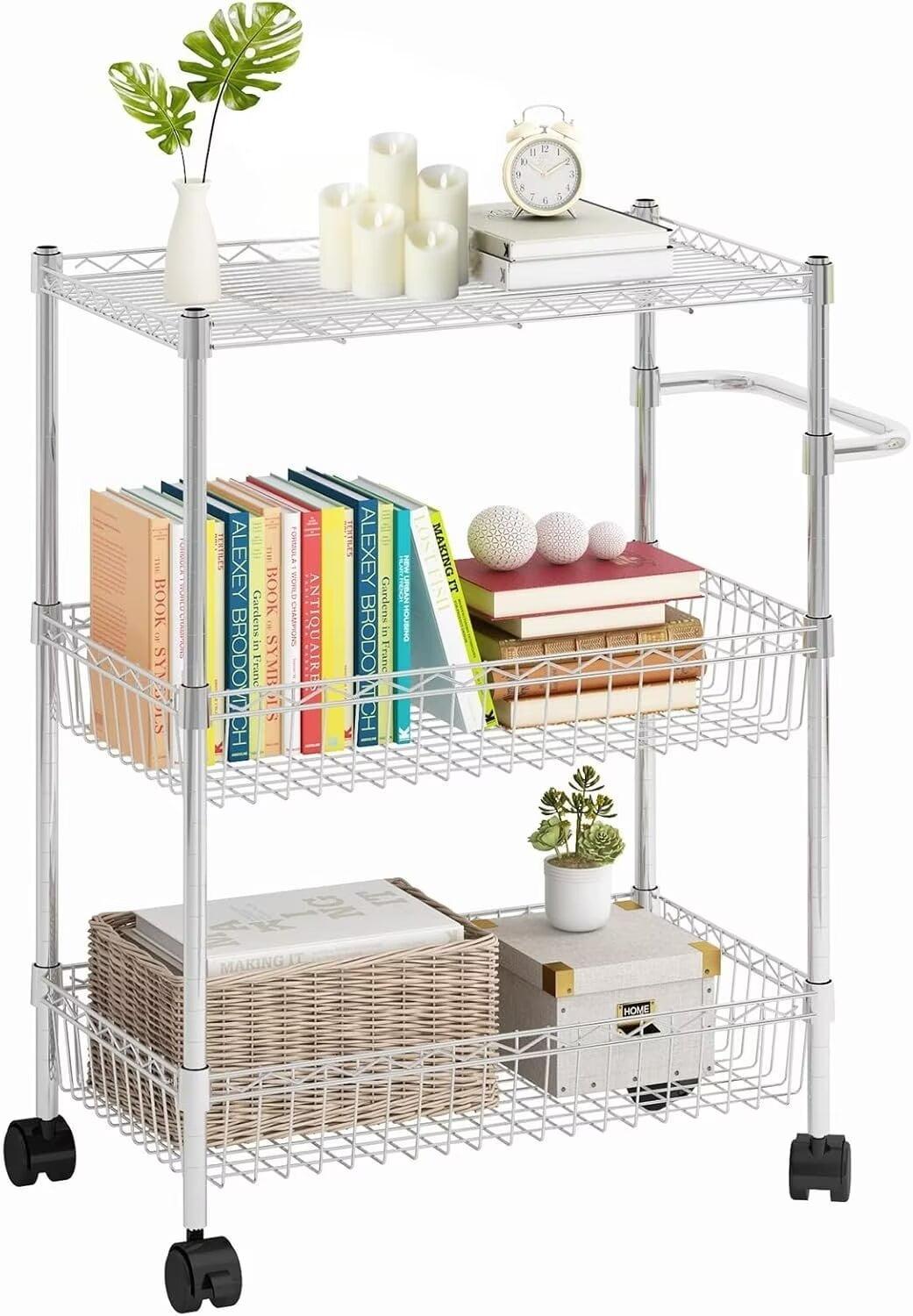 1 iron three-layer kitchen cart silver chrome 60*35*80cm no