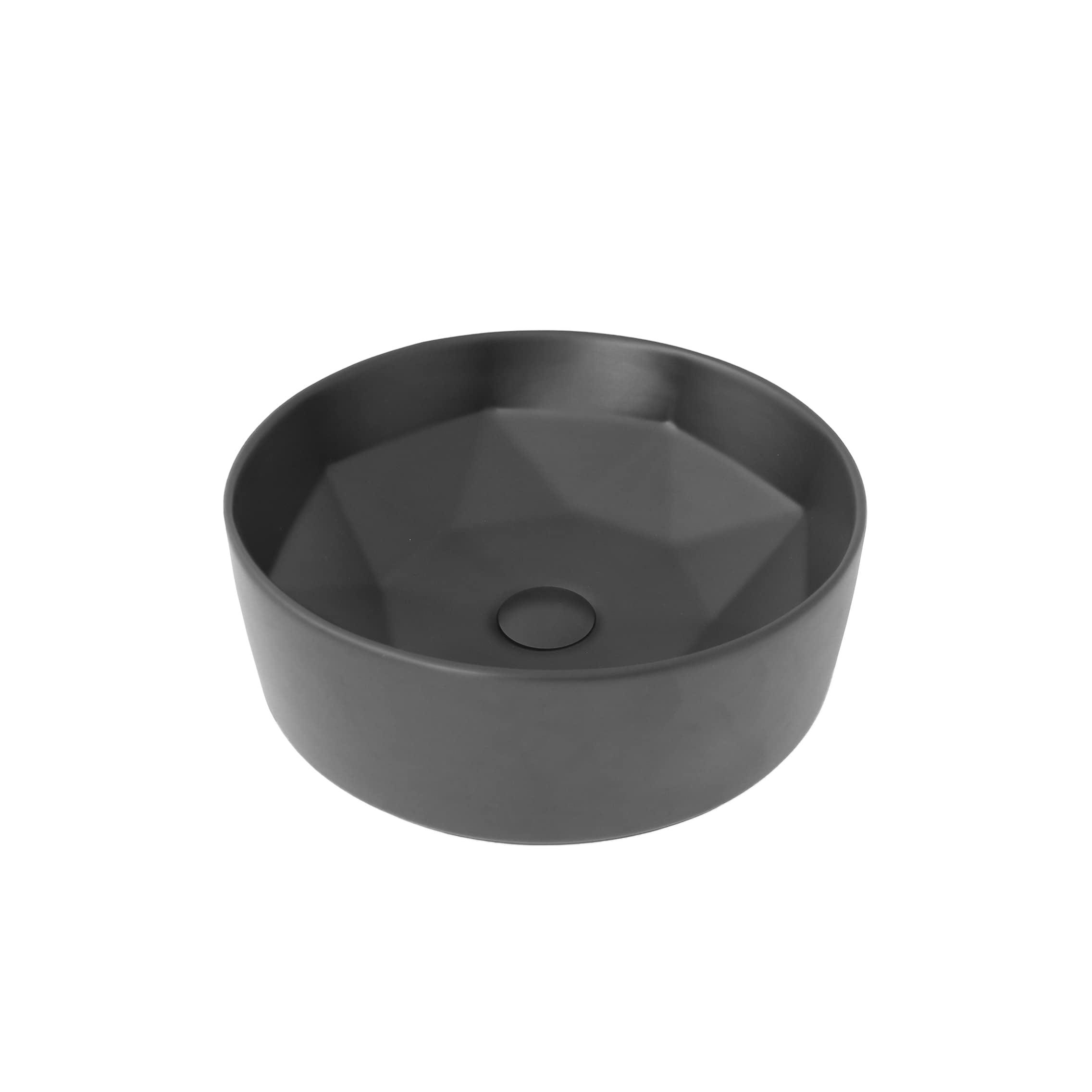 Matte Black Geometric Ceramic 16" Round Vessel Sink