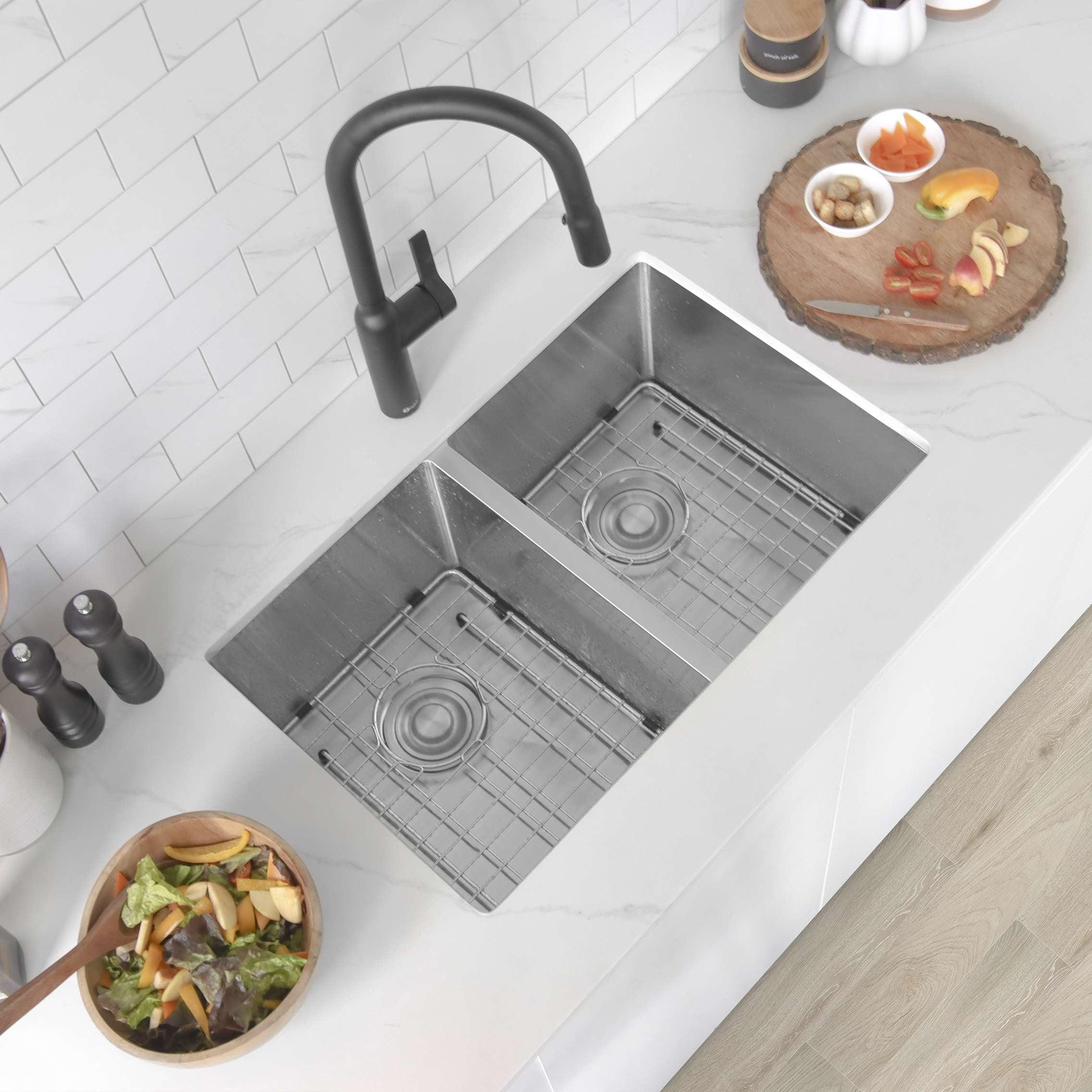 Stylish 28" Double-Bowl Stainless Steel Drop-In Kitchen Sink