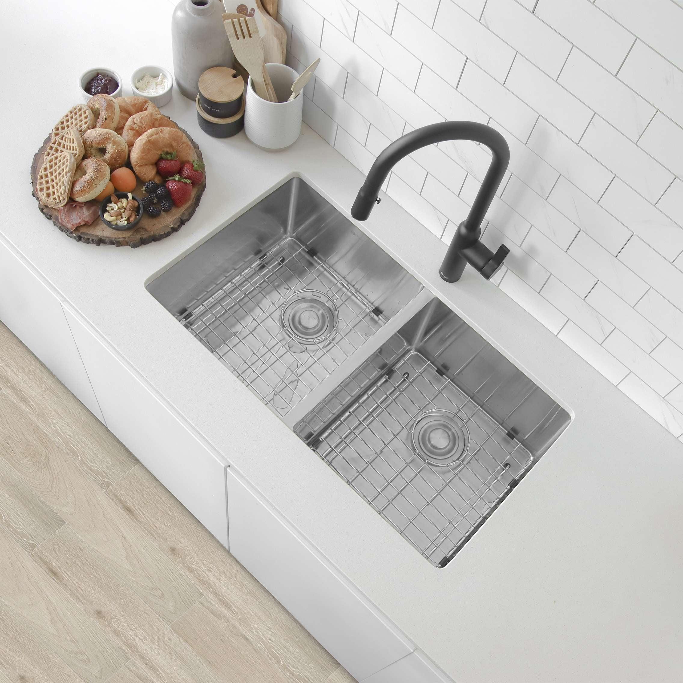 Stylish Zircon Undermount 32" Double-Bowl Stainless Steel Kitchen Sink