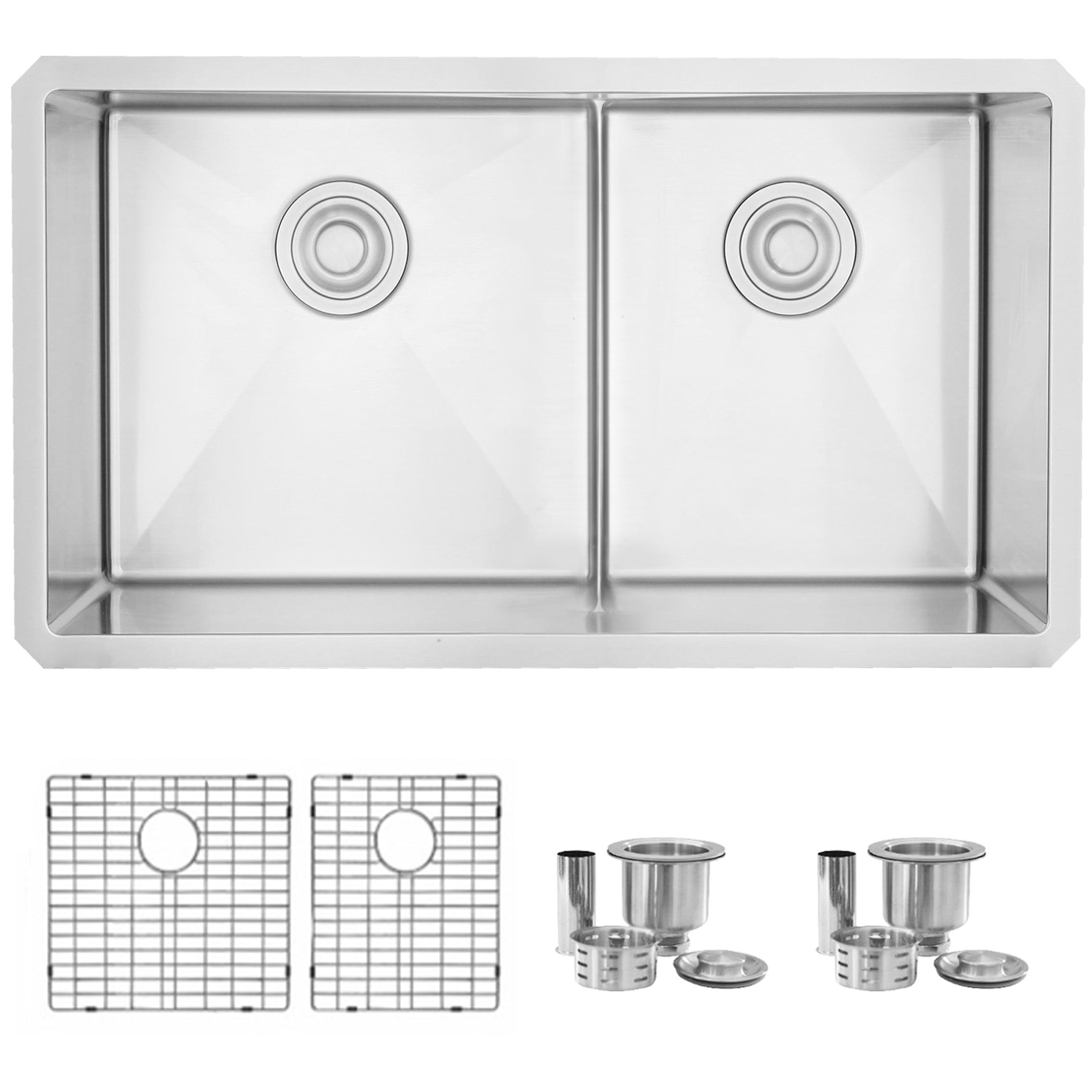 Stylish 32" Stainless Steel Double Bowl Undermount Kitchen Sink