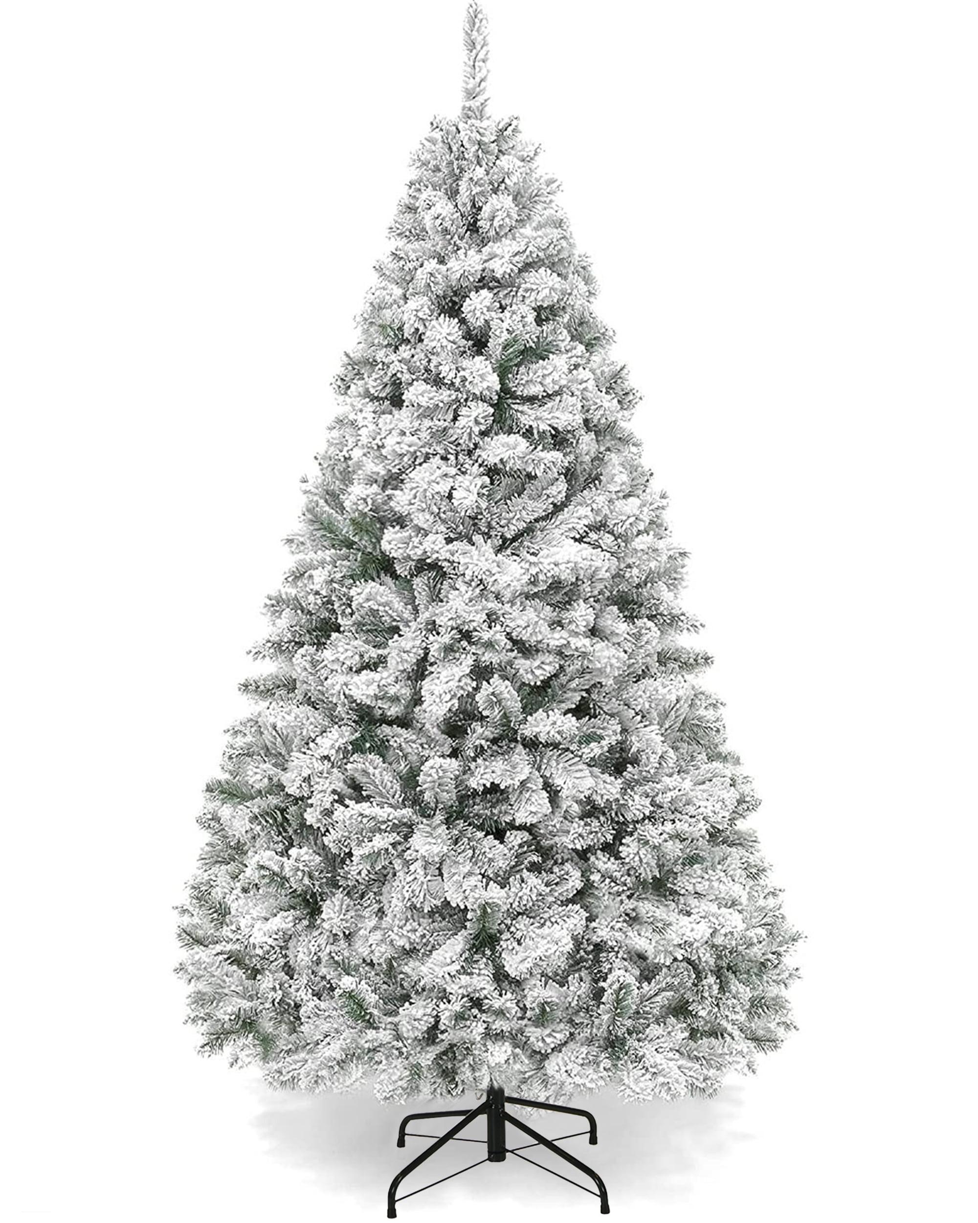 6-Foot Snow Flocked Unlit Pine Christmas Tree with Metal Stand