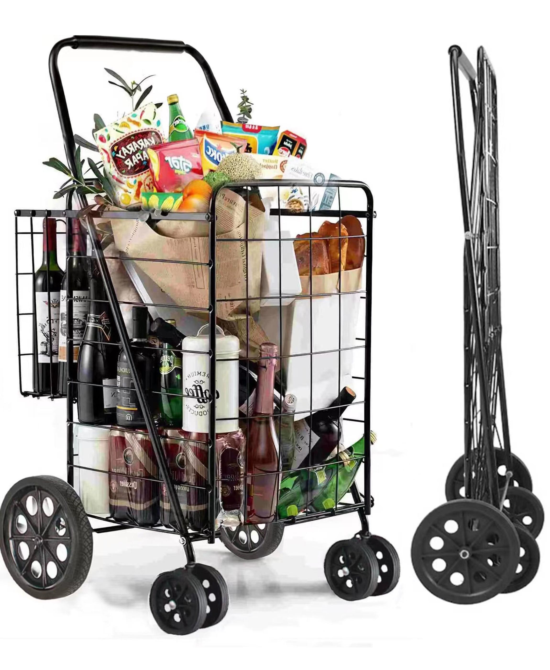 SUGIFT Folding Shopping Cart Jumbo Basket Grocery Laundry with Swivel Wheels Black