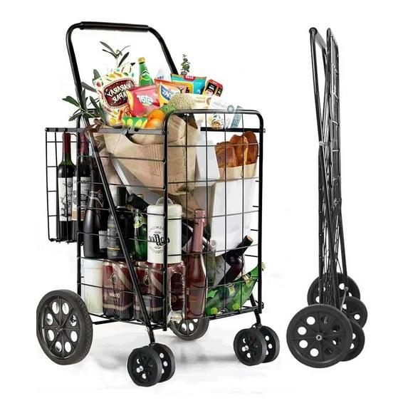 SUGIFT Folding Shopping Cart Jumbo Basket Grocery Laundry with Swivel Wheels Black