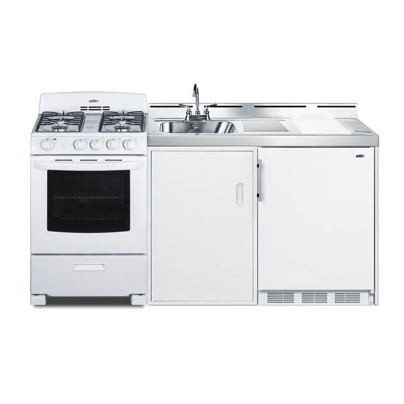 Summit 72" White All-in-One Kitchenette with Gas Range and Sink