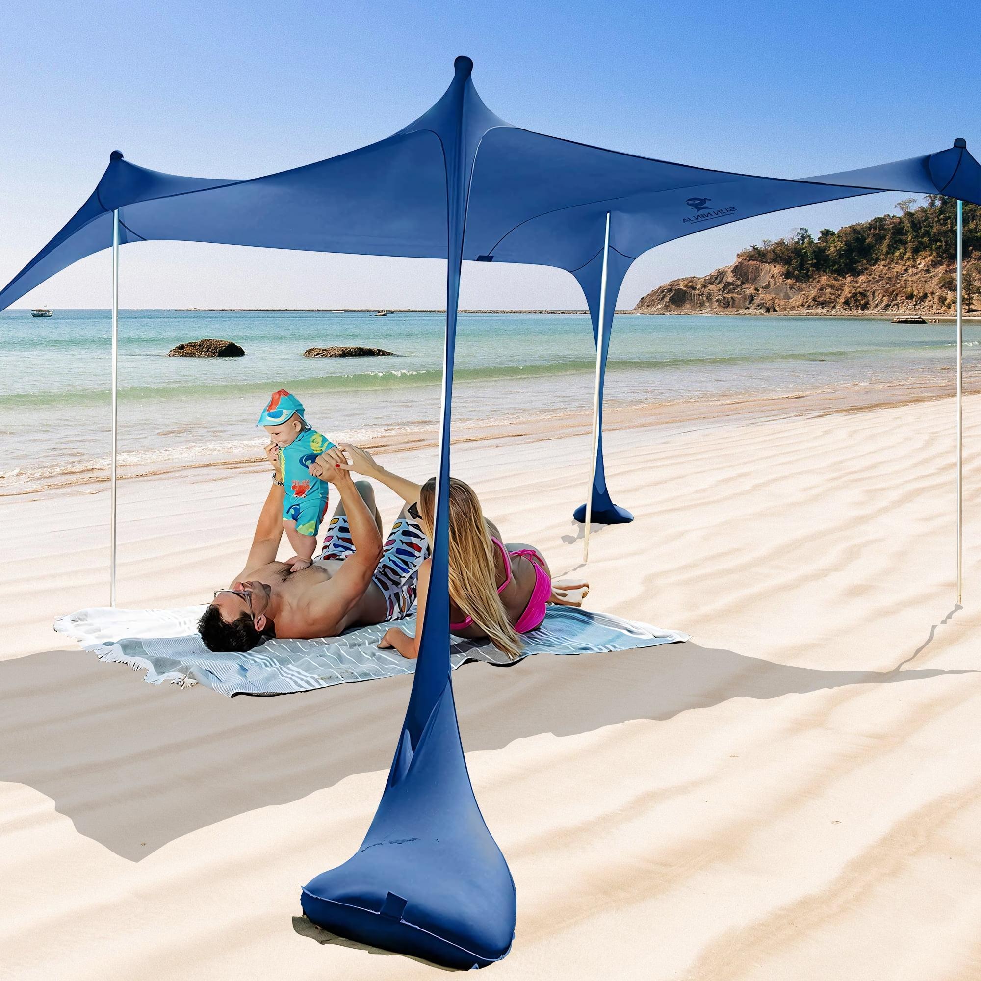 SUN NINJA 7x7.5 FT Pop-Up Beach Tent with Sand Shovel, Pegs & Stability Poles – Navy Blue Sun Shelter for Beach, Camping & Outdoor Use