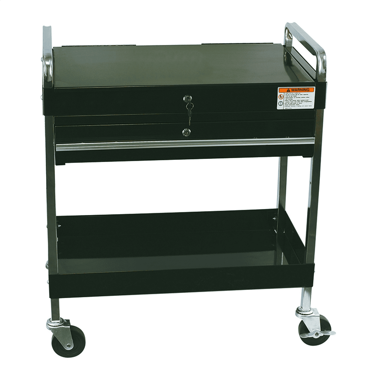 Black Steel Service Cart with Locking Drawer and Top