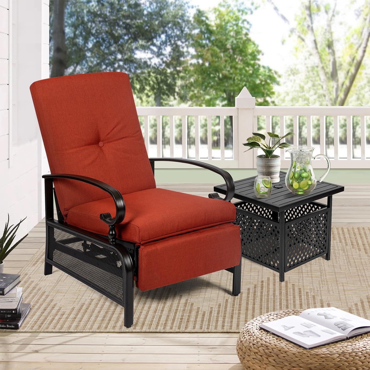 Red Adjustable Outdoor Recliner Chair with Side Table