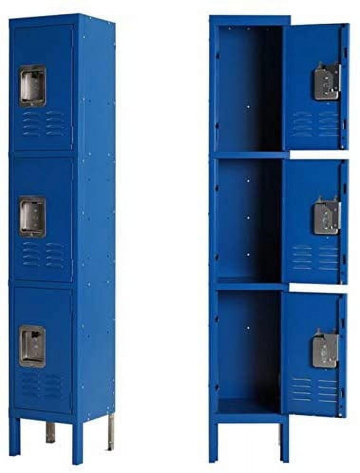 Blue Triple-Tier Lockable Steel Office Locker Cabinet