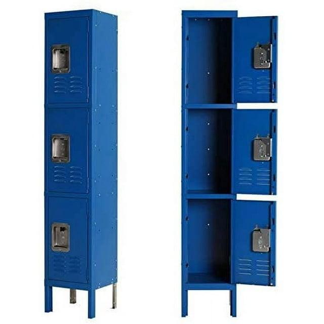 INTERGREAT Metal Locker for School Office Gym Metal Storage Locker Cabinet for Employees Students Steel Locker Triple Tier with 3 Door Blue