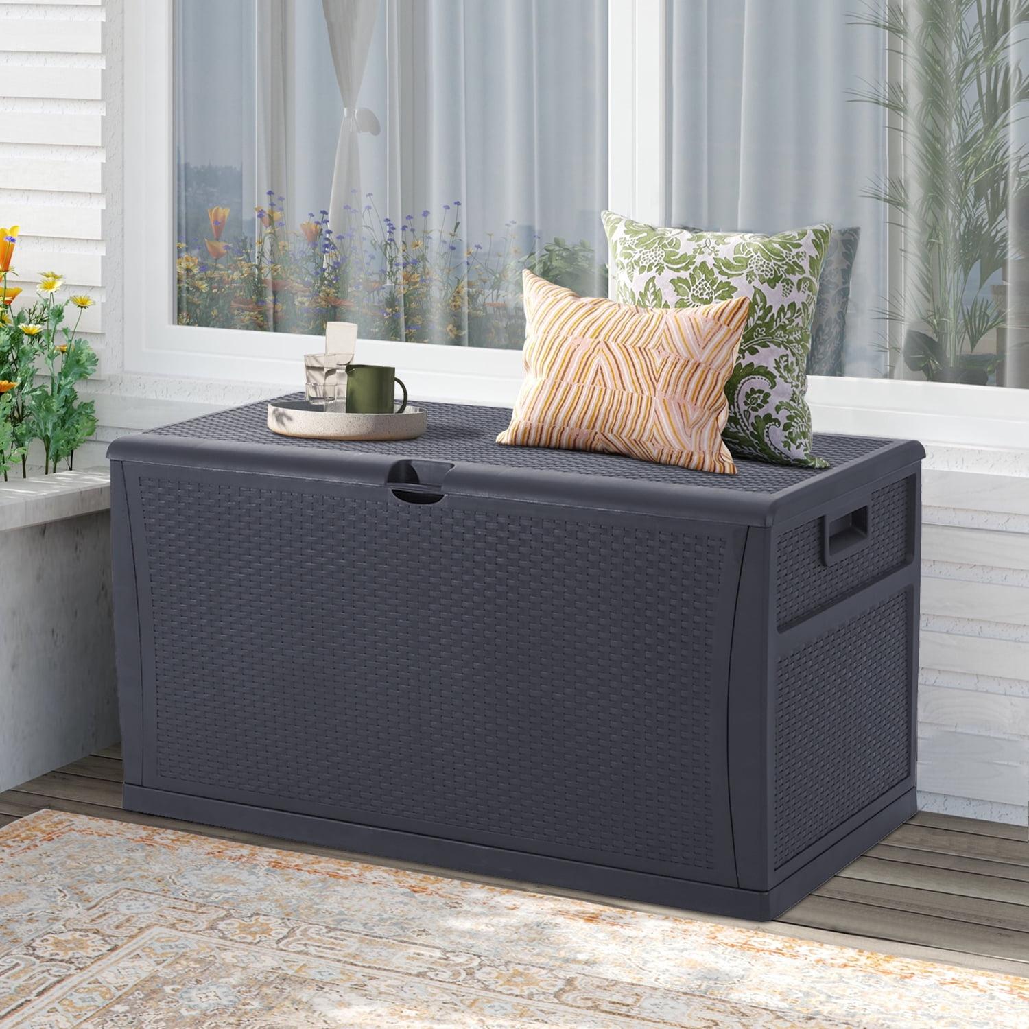 Gray Wicker Pattern 120 Gallon Resin Deck Box