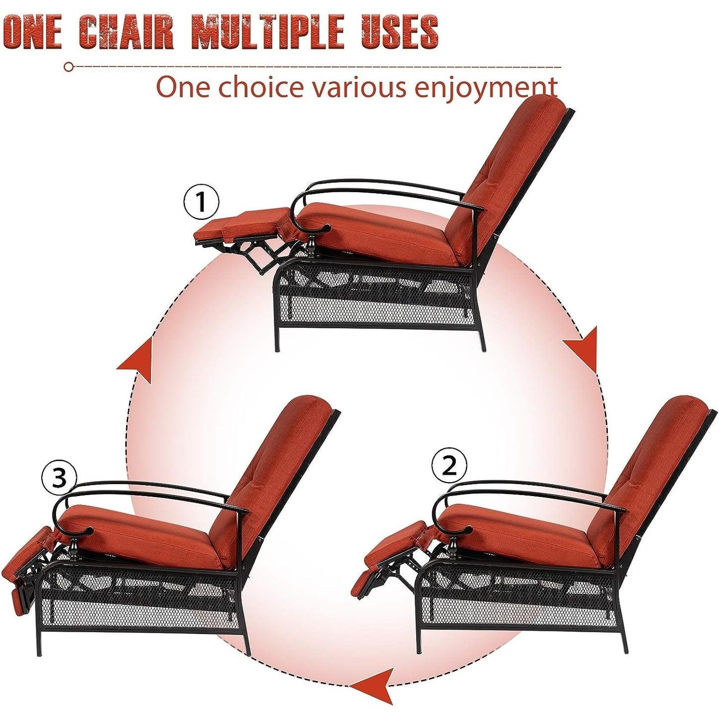 Red Adjustable Outdoor Recliner Chair with Side Table