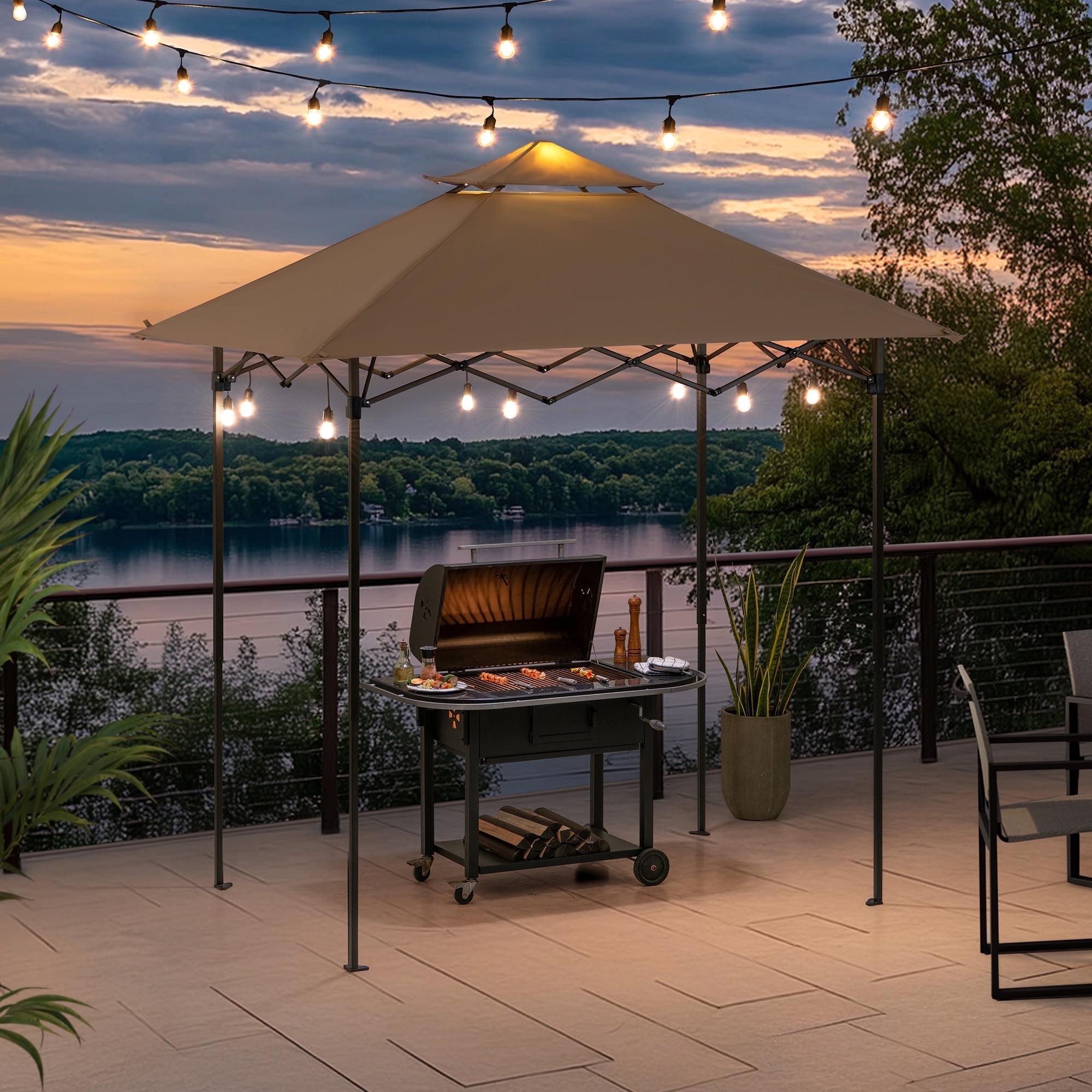 Sunjoy SUNJOY 8' x 5'  Pop up Grill Gazebo Double Tiered Outdoor Gazebo Standing-Height Canopy with Magnetic LED Light, Adjustable Ceiling Height, for BBQ,Picnics, Outdoor Events