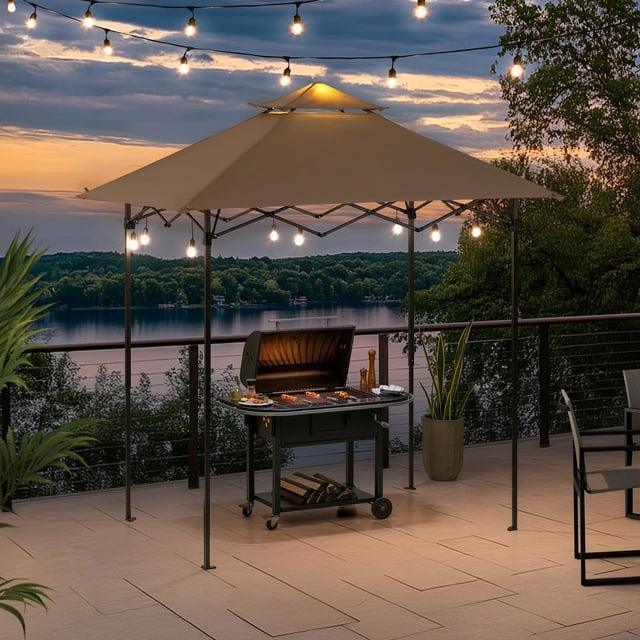 Sunjoy SUNJOY 8' x 5'  Pop up Grill Gazebo Double Tiered Outdoor Gazebo Standing-Height Canopy with Magnetic LED Light, Adjustable Ceiling Height, for BBQ,Picnics, Outdoor Events