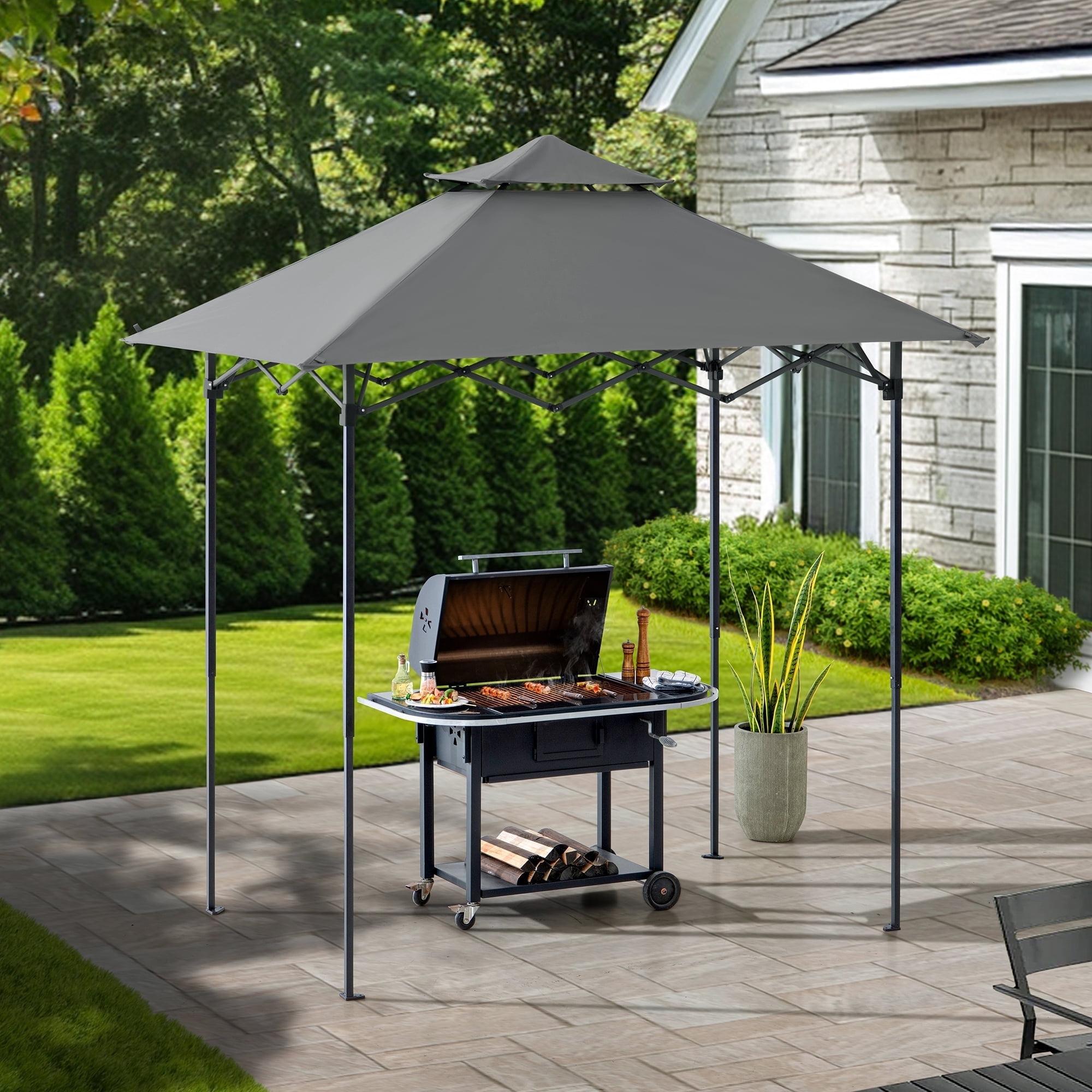 SUNJOY 8' x 5'  Pop up Grill Gazebo Double Tiered Outdoor Gazebo Standing-Height Canopy with Magnetic LED Light, Adjustable Ceiling Height, for BBQ,Picnics, Outdoor Events & Reviews | Wayfair