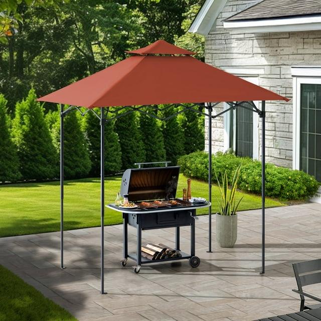 Sunjoy SUNJOY 8' x 5'  Pop up Grill Gazebo Double Tiered Outdoor Gazebo Standing-Height Canopy with Magnetic LED Light, Adjustable Ceiling Height, for BBQ,Picnics, Outdoor Events