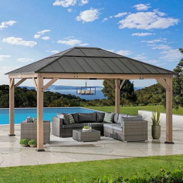 Sunjoy Sunjoy Hardtop Gazebo 13 x 15 ft. Standard Cedar Framed Wood Gazebo, Outdoor Patio Gazebo