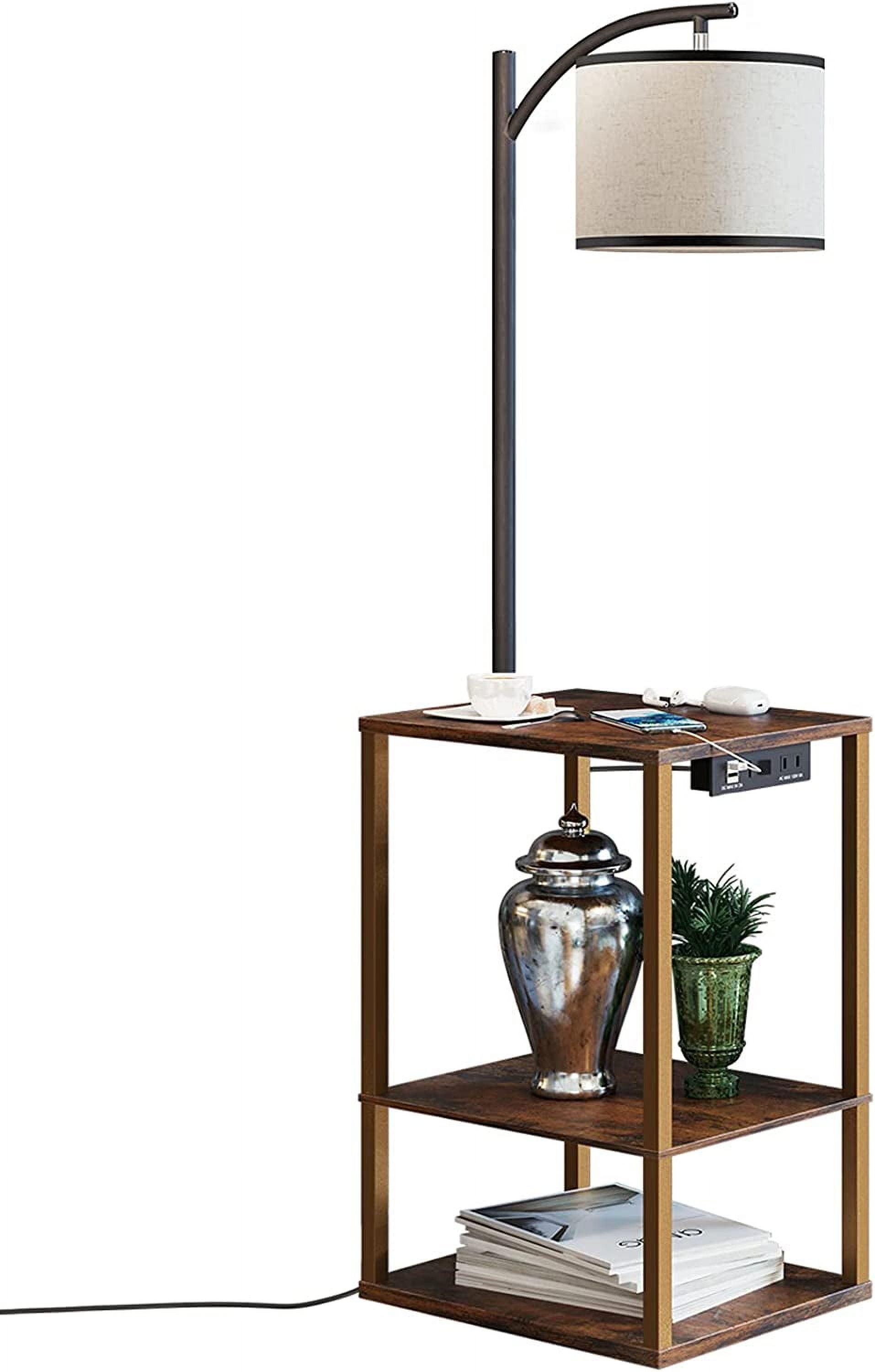 SUNMORY Floor Lamp with Table, Lamps for Living Room with USB Port, Attached End Table with Shelves, Brown