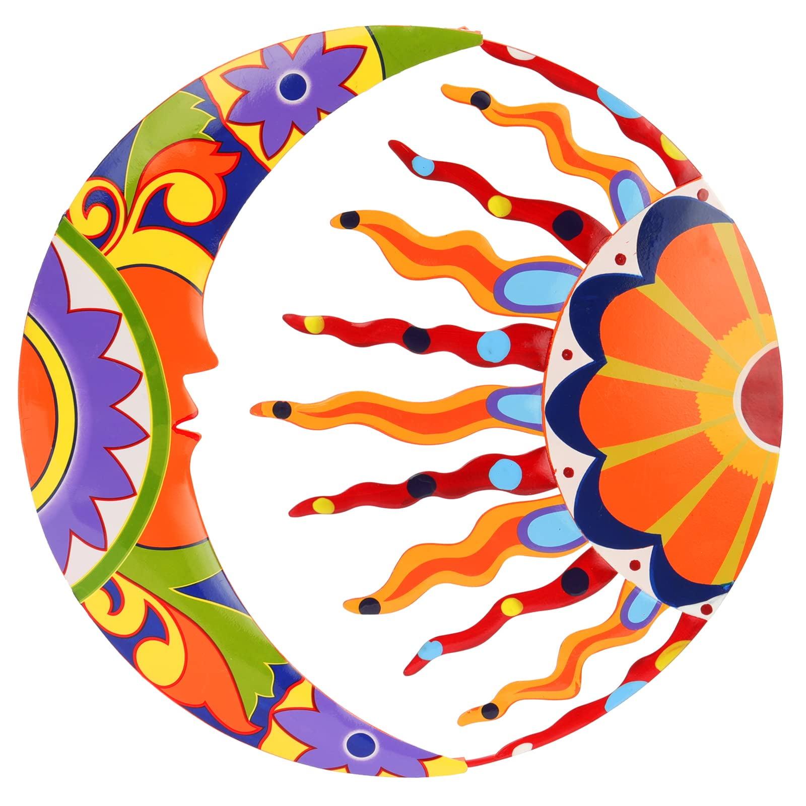 SUNNYPARK Metal Sun and Moon Wall Art Decor, 16" Colorful Handcrafted Mexican Talavera celestial Wall Sculptures Hanging for Indoor Outdoor Living Room, Garden, Patio C40