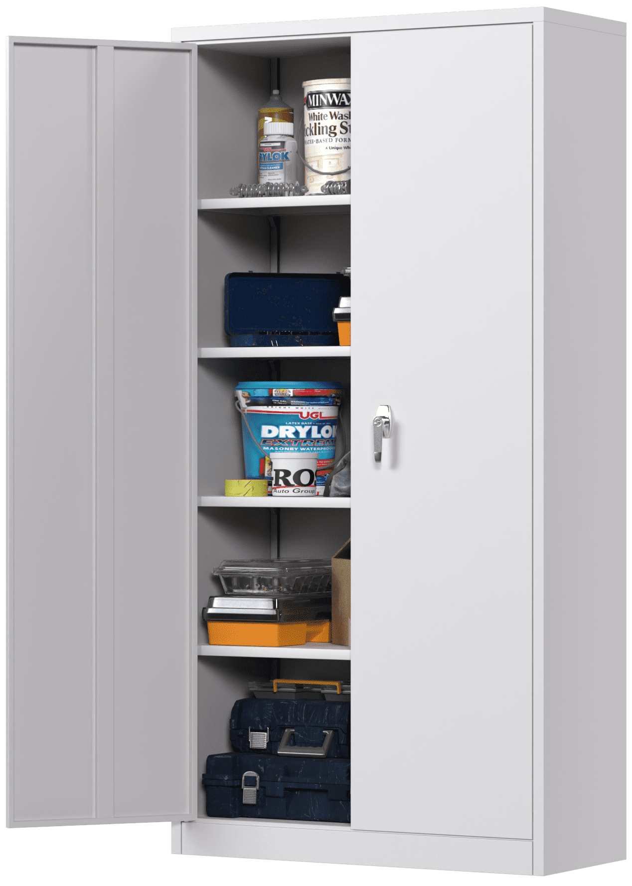 Gray Steel Freestanding Lockable Office Cabinet with Adjustable Shelves